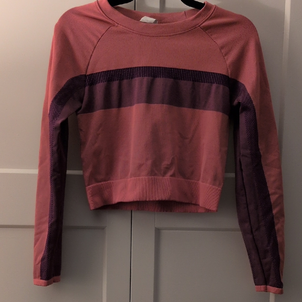 Fabletics Orange and Purple Long Sleeve Crop Top